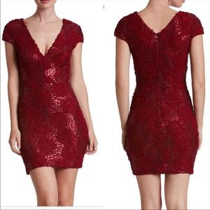 Dress the Population Zoe Red Sequin Lace Bodycon Mini Dress